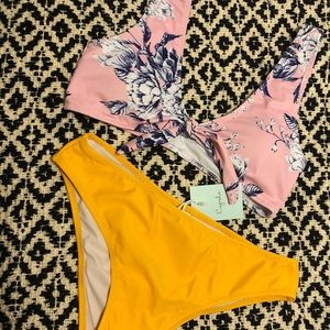 Multi-Print Pink & Yellow Floral Bathing suit
